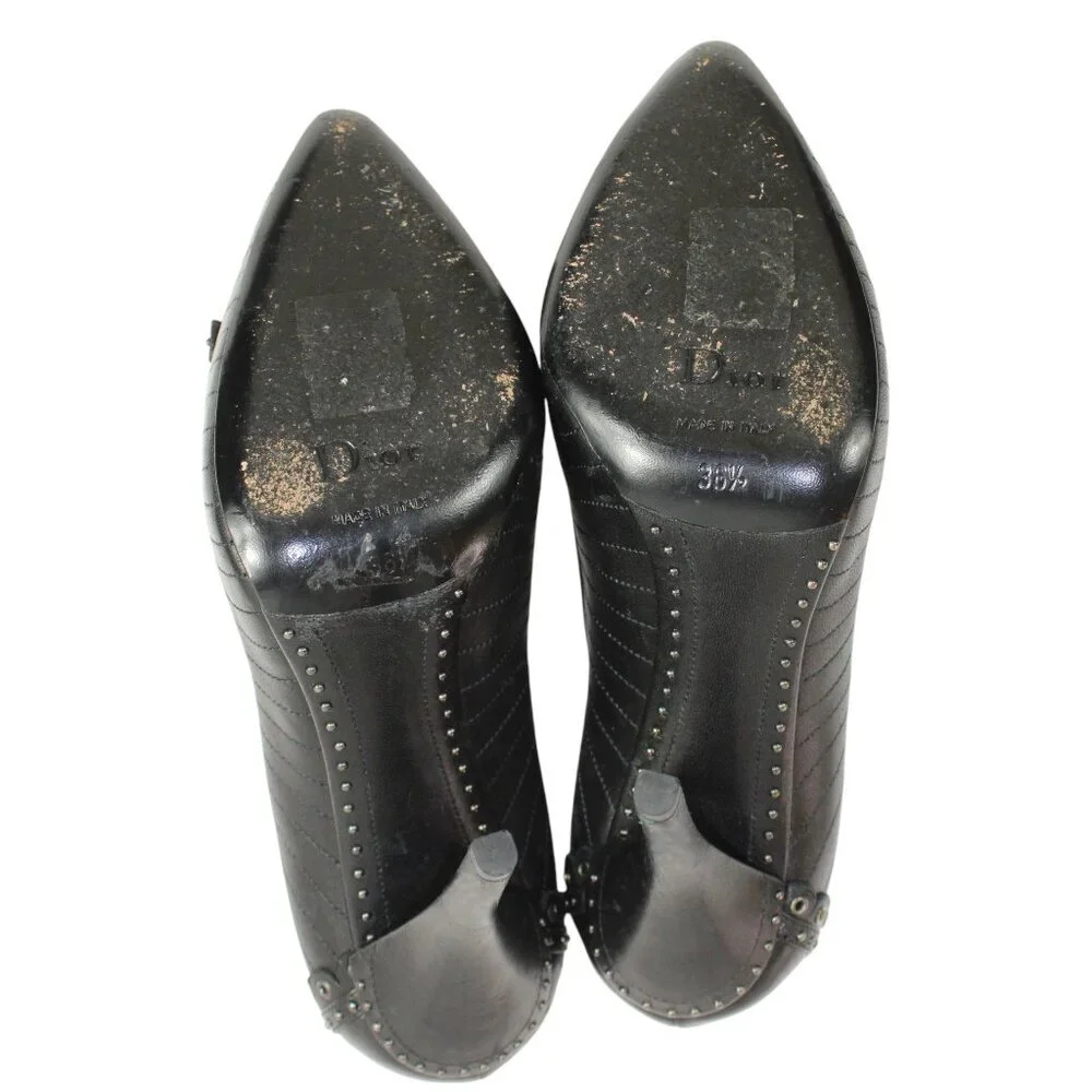 Christian Dior Muse Black Leather Scallop Edging Stud Eyelet Detailing Stiletto